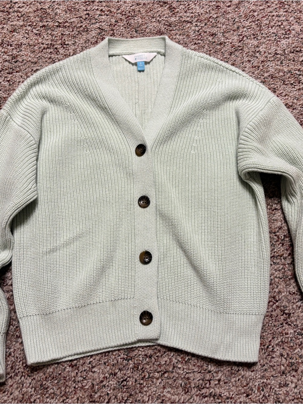 ⬇️ Girls L 12-14  Light Mint Button-Front Cardigan Sweater